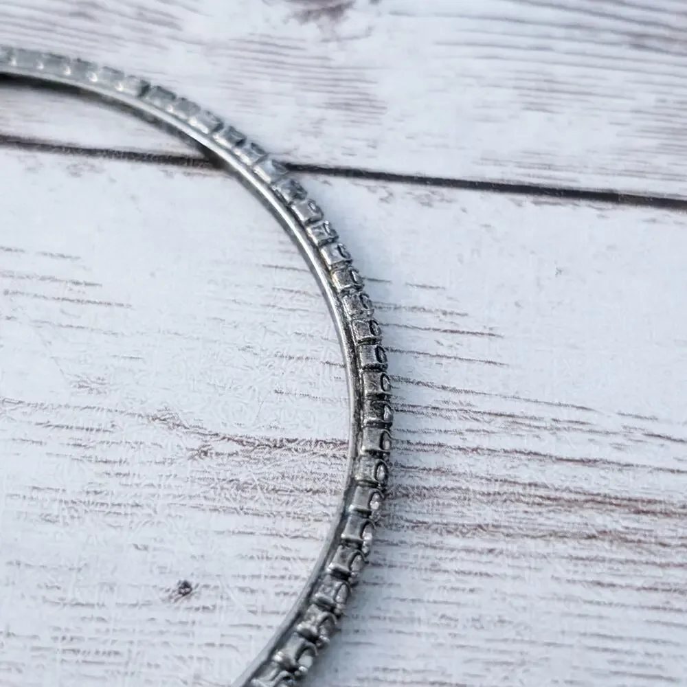 Clear Gem Bangle Bracelet - Tarnished Metal